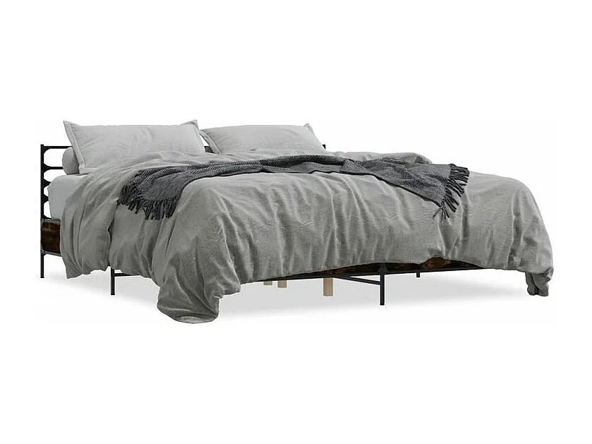 Cadre de lit chêne fumé 180x200 bois d'ingénierie et métal