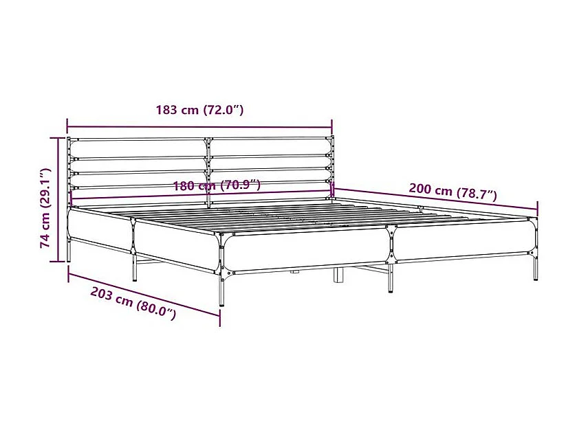 Cadre de lit chêne fumé 180x200 bois d'ingénierie et métal
