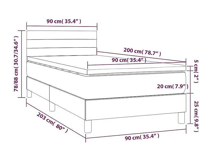 Sommier à lattes de lit et matelas et LED Gris foncé 90x200