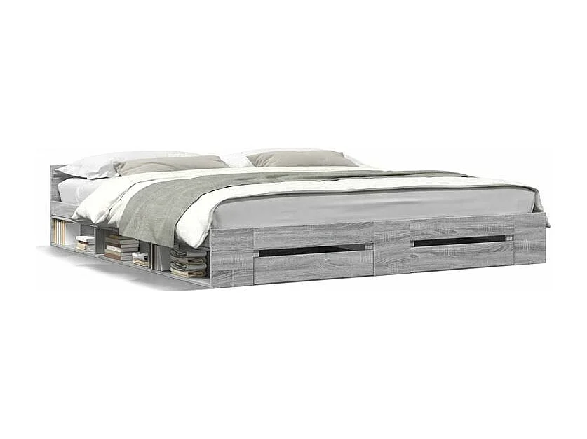 Cadre de lit et tiroirs sonoma gris 200x200 bois d'ingénierie