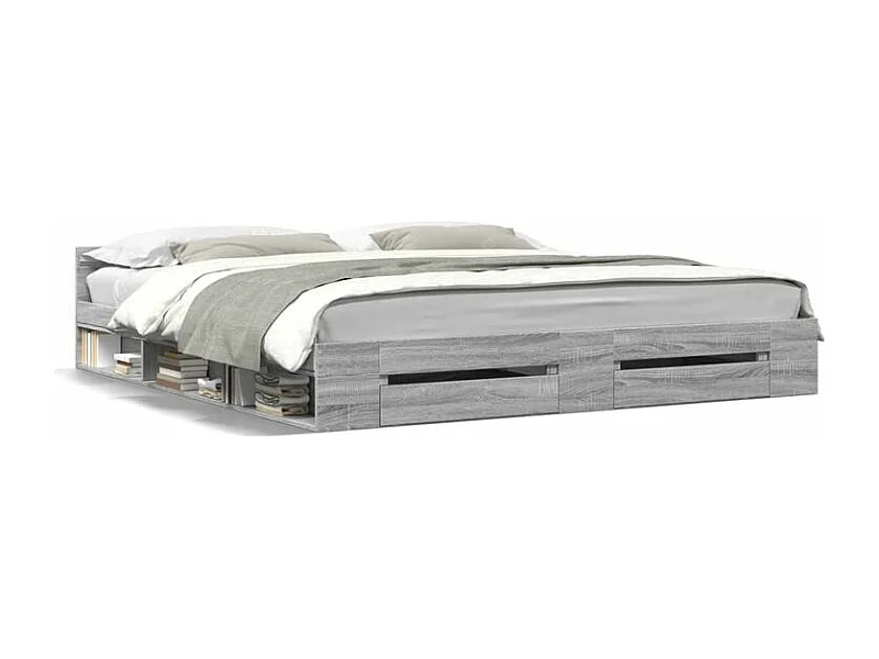 Cadre de lit et tiroirs sonoma gris 200x200 bois d'ingénierie
