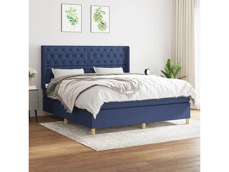Sommier à lattes de lit avec matelas Bleu 160x200 Tissu