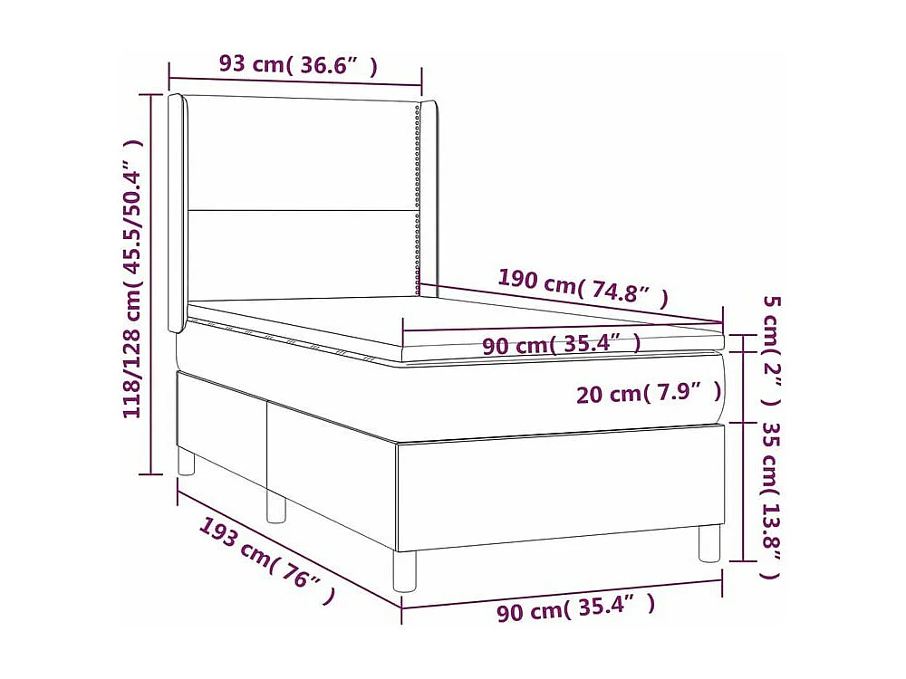 Sommier à lattes de lit matelas et LED Bleu 90x190 Tissu