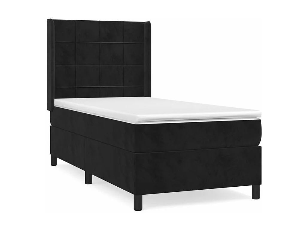 Sommier à lattes de lit avec matelas Noir 90x190 Velours