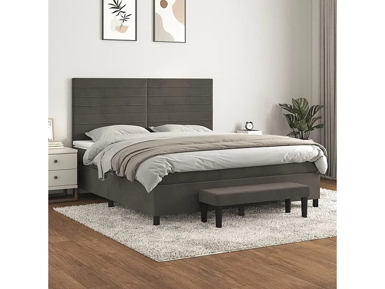 Sommier à lattes de lit et matelas Gris foncé 160x200 Velours