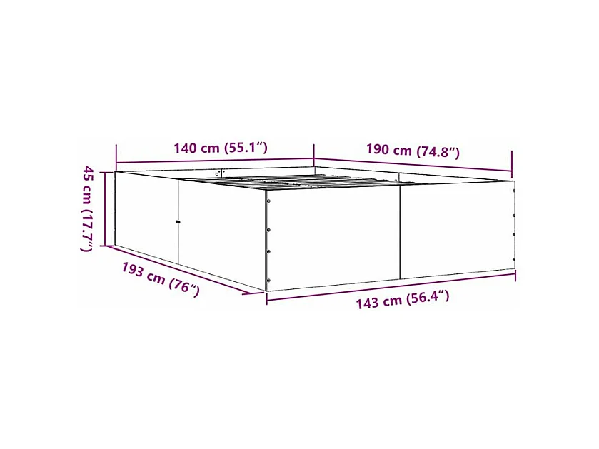 Bedframe massief hout zwart 140x190 cm
