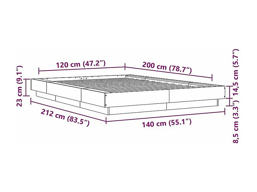 Cadre de lit sonoma gris 120x200 bois d'ingénierie