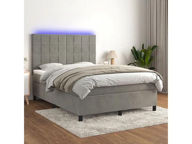 Sommier à lattes de lit matelas et LED Gris clair 140x200