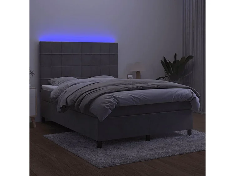 Sommier à lattes de lit matelas et LED Gris clair 140x200