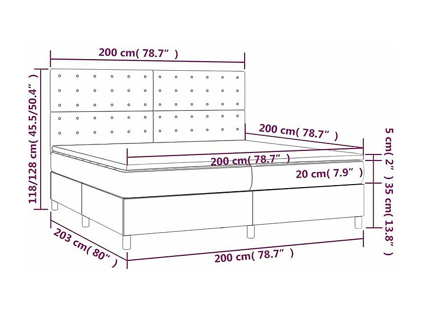Sommier à lattes de lit et matelas et LED Bleu 200x200 Tissu