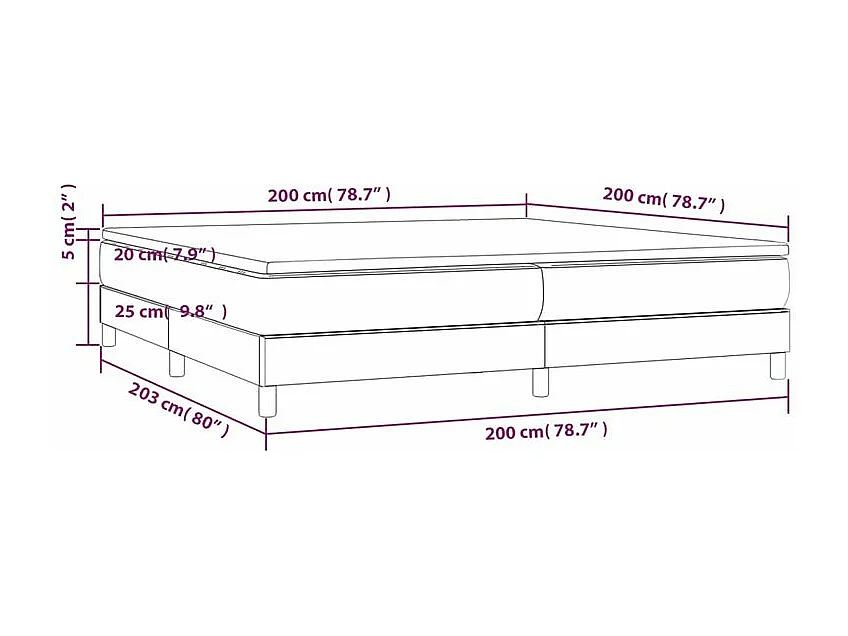 Sommier à lattes de lit avec matelas Gris foncé 200x200 Tissu