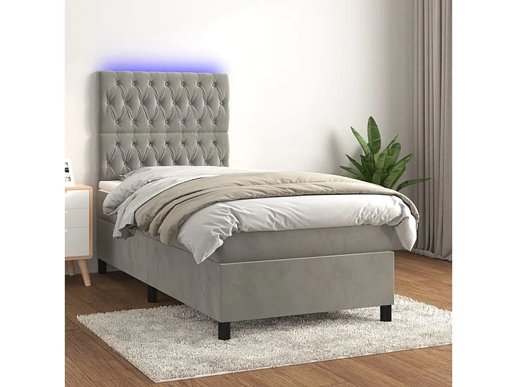 Sommier à lattes de lit matelas et LED Gris clair 100x200