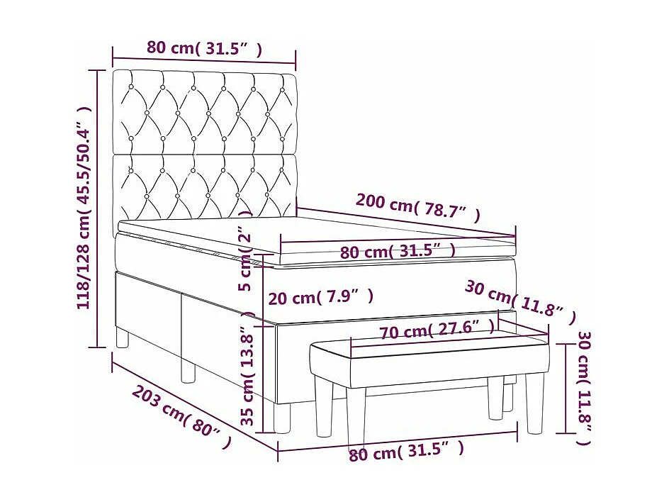 Sommier à lattes de lit avec matelas Gris foncé 80x200 Tissu