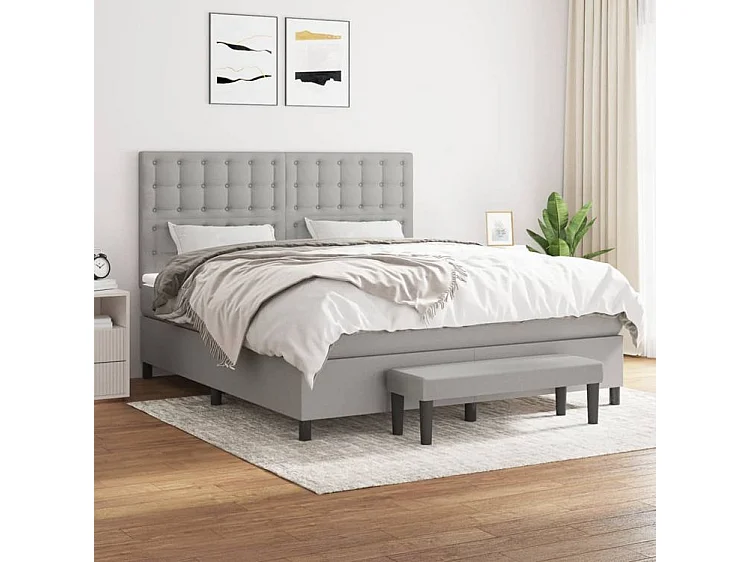 Sommier à lattes de lit avec matelas Gris clair 180x200 Tissu
