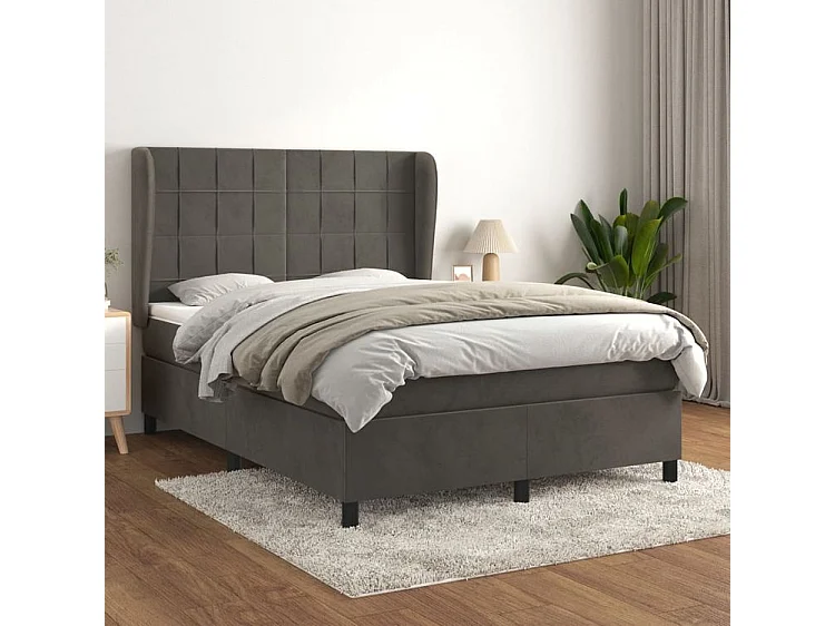 Sommier à lattes de lit et matelas Gris foncé 140x190 Velours