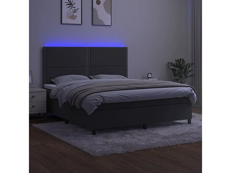 Sommier à lattes de lit matelas et LED Gris foncé 160x200