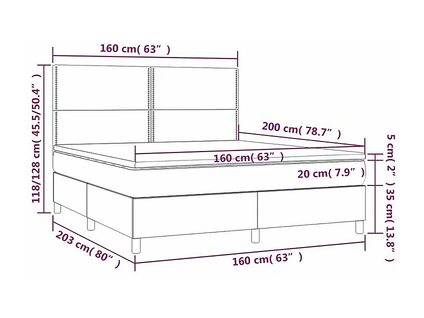 Sommier à lattes de lit matelas et LED Gris foncé 160x200