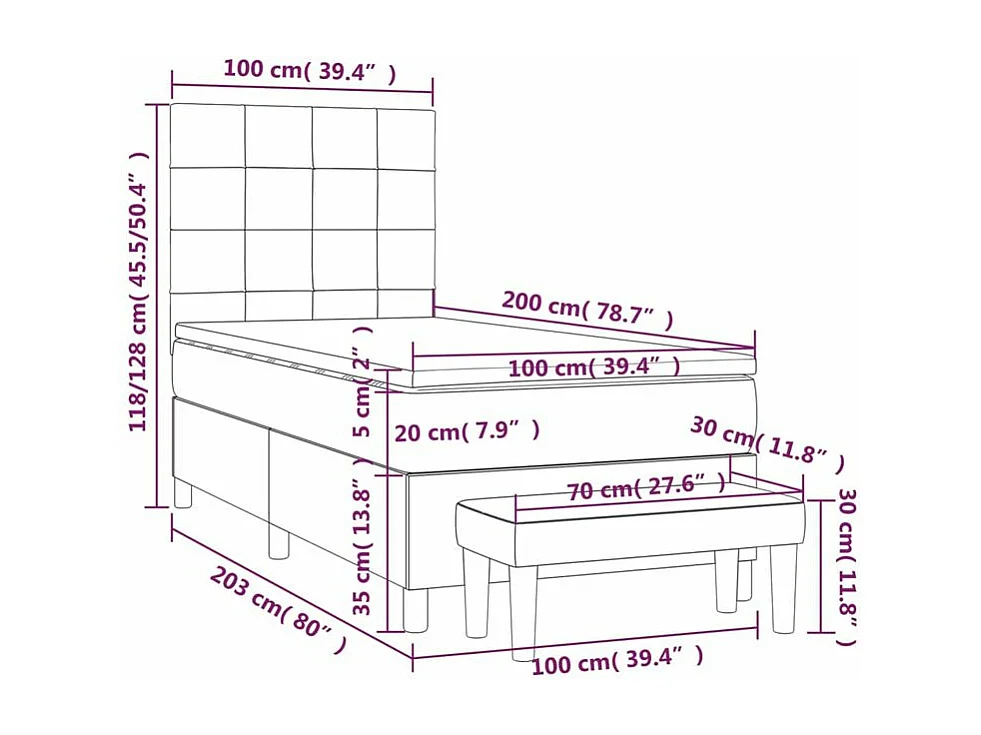Sommier à lattes de lit avec matelas Gris clair 100x200 Tissu