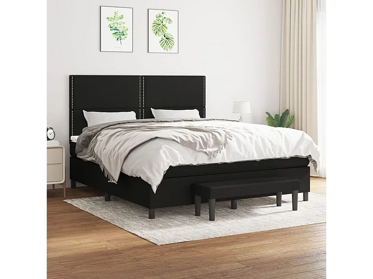 Sommier à lattes de lit avec matelas Noir 160x200 Tissu