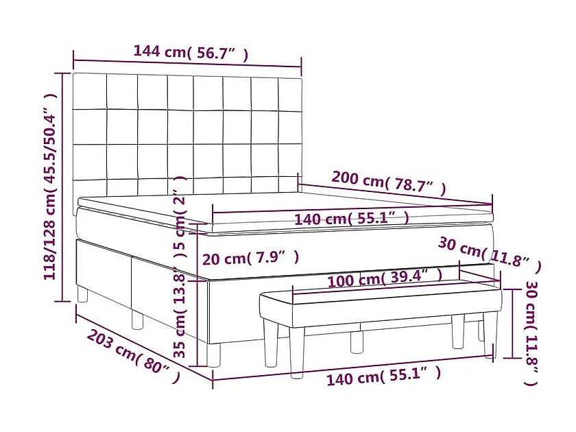 Sommier à lattes de lit avec matelas Gris clair 140x200 Tissu