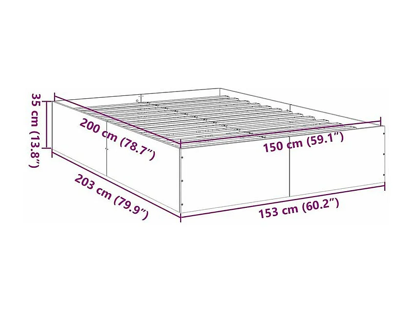 Cadre de lit gris béton 150x200 bois d'ingénierie