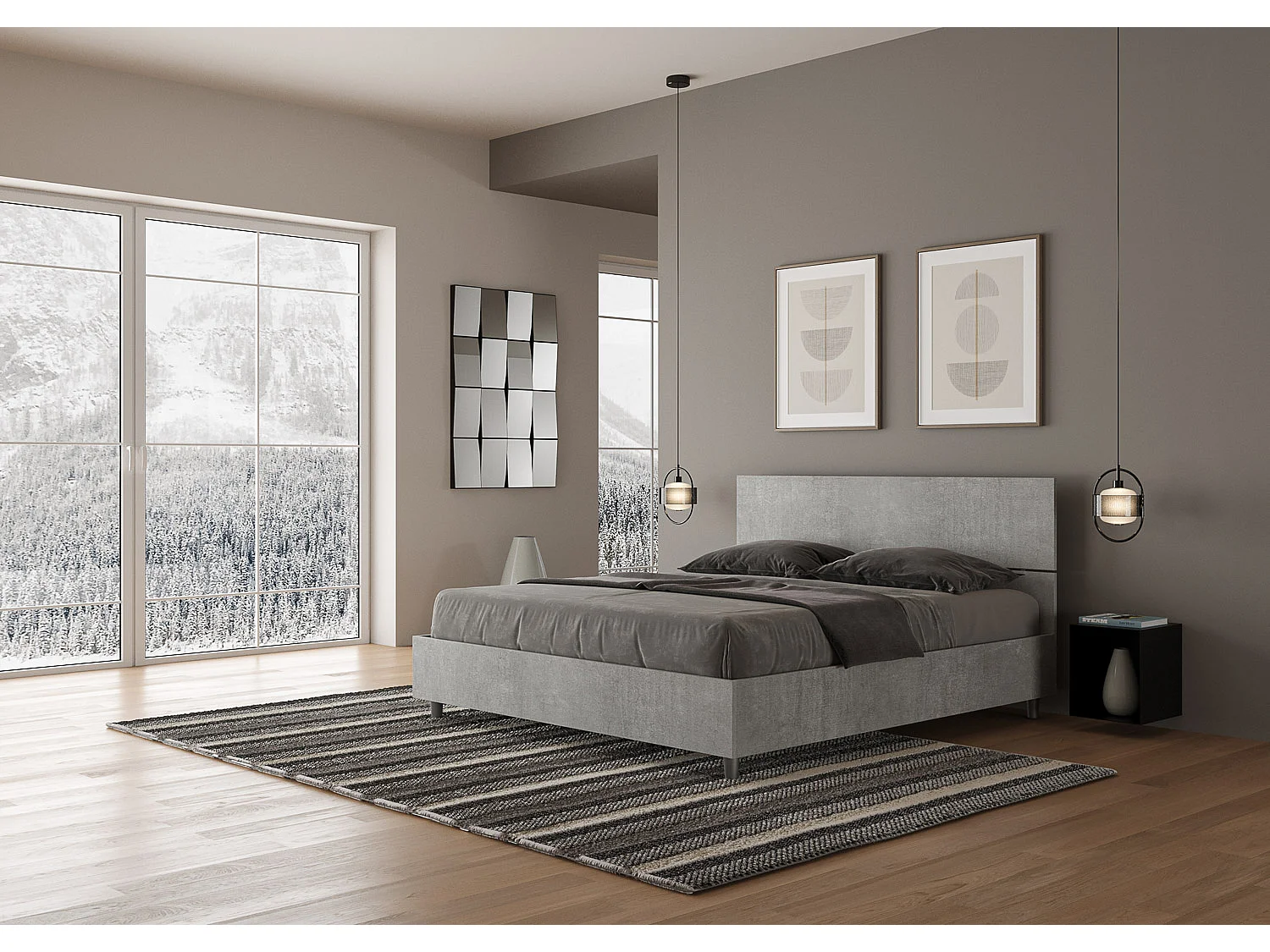 Bett ohne Sockel 160x200 gerades Kopfteil aus Beton Demas