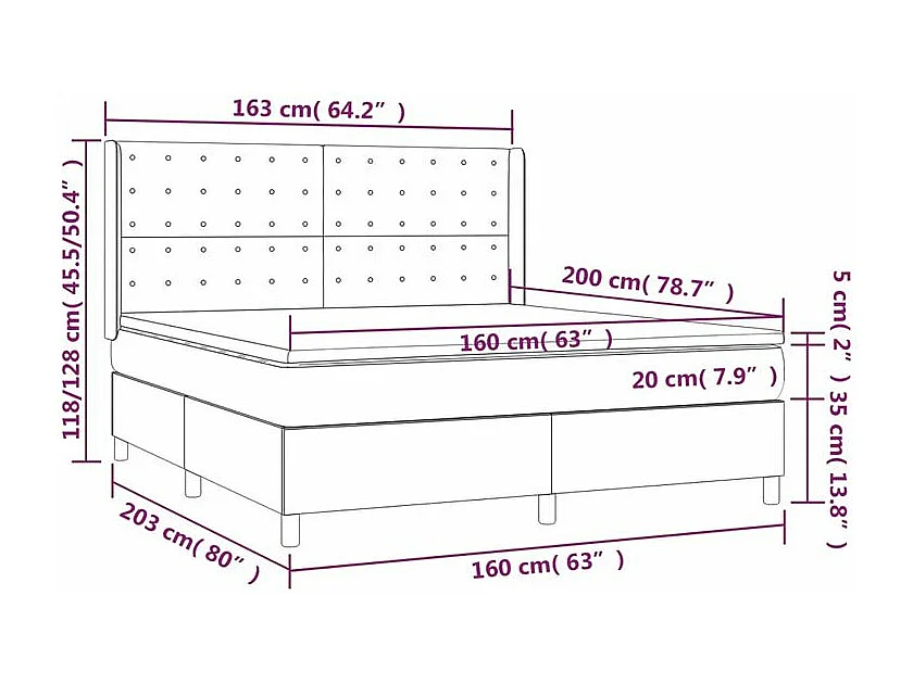 Sommier à lattes de lit et matelas Noir 160x200 Velours