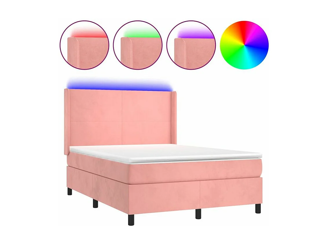 Sommier à lattes de lit matelas et LED Rose 140x190 Velours