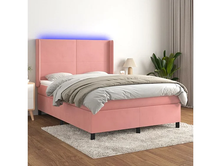 Sommier à lattes de lit matelas et LED Rose 140x190 Velours
