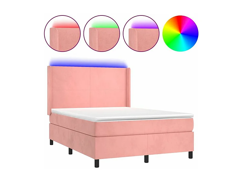 Sommier à lattes de lit matelas et LED Rose 140x190 Velours