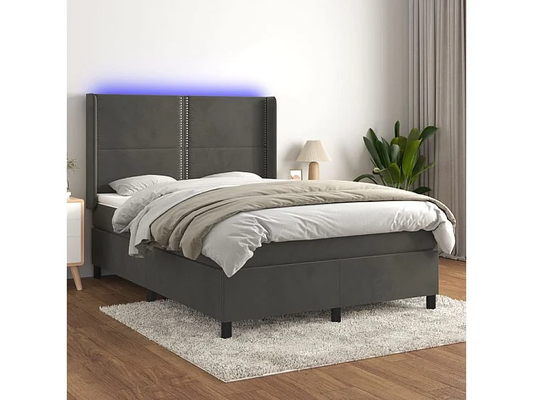 Sommier à lattes de lit matelas et LED Gris foncé 140x190