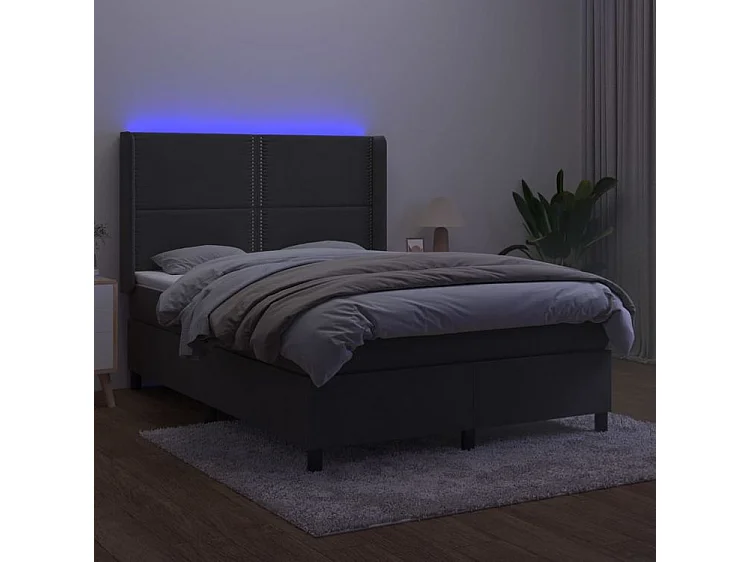 Sommier à lattes de lit matelas et LED Gris foncé 140x190