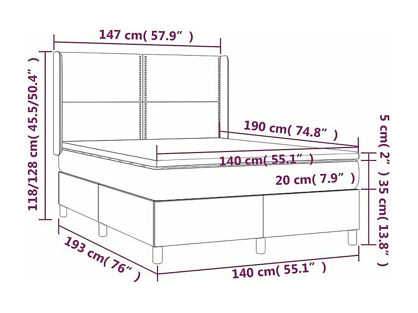 Sommier à lattes de lit matelas et LED Gris foncé 140x190