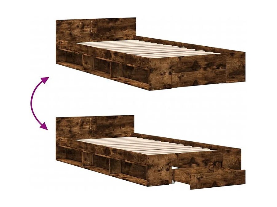 Cadre de lit et tiroir chêne fumé 90x190 bois d'ingénierie