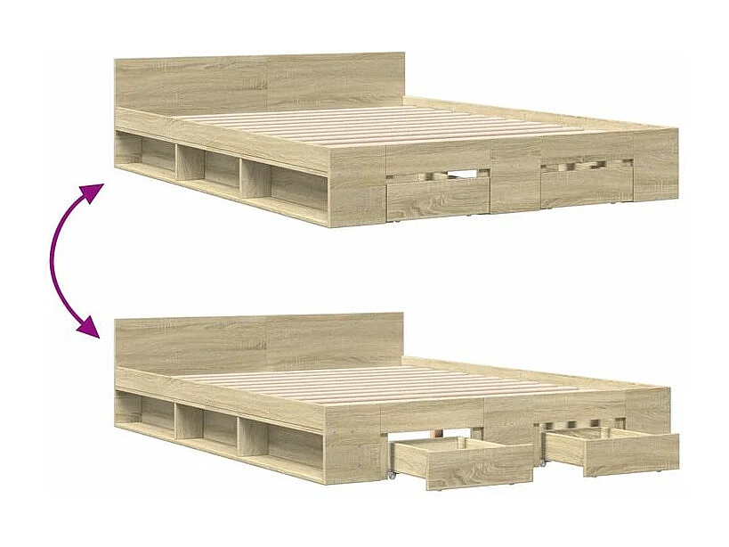 Cadre de lit et tiroirs chêne sonoma 150x200 bois ingénierie