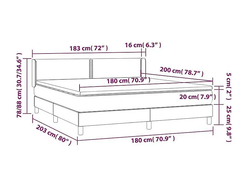 Sommier à lattes de lit avec matelas Noir 180x200 Velours