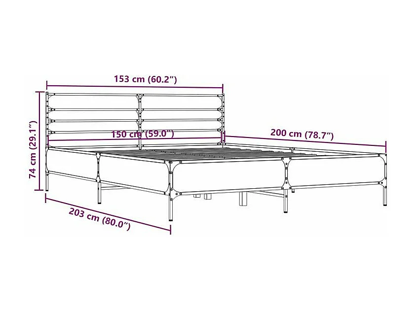Cadre de lit chêne sonoma 150x200 bois d'ingénierie et métal
