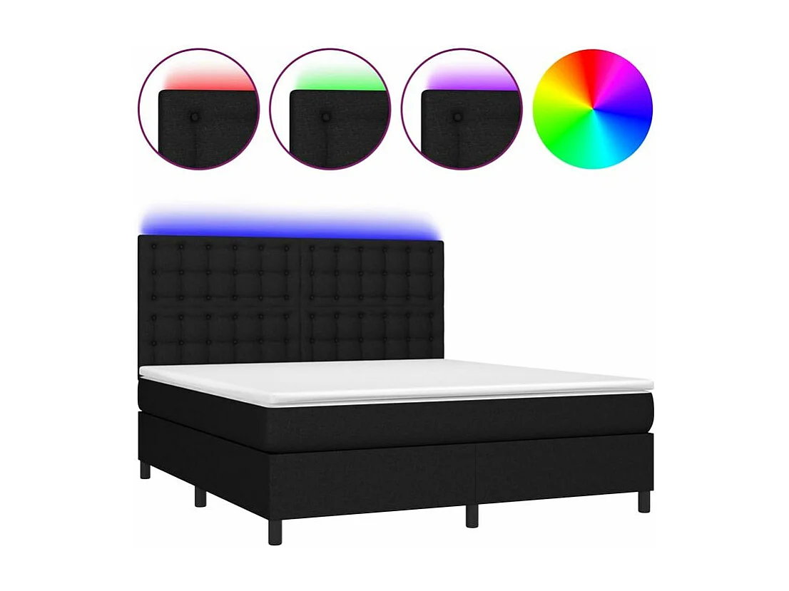 Sommier à lattes de lit et matelas et LED Noir 160x200 Tissu