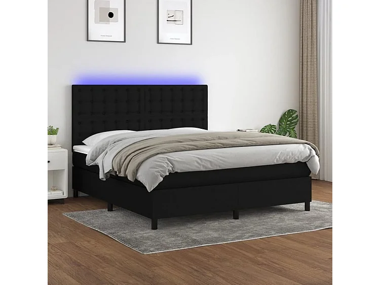 Sommier à lattes de lit et matelas et LED Noir 160x200 Tissu