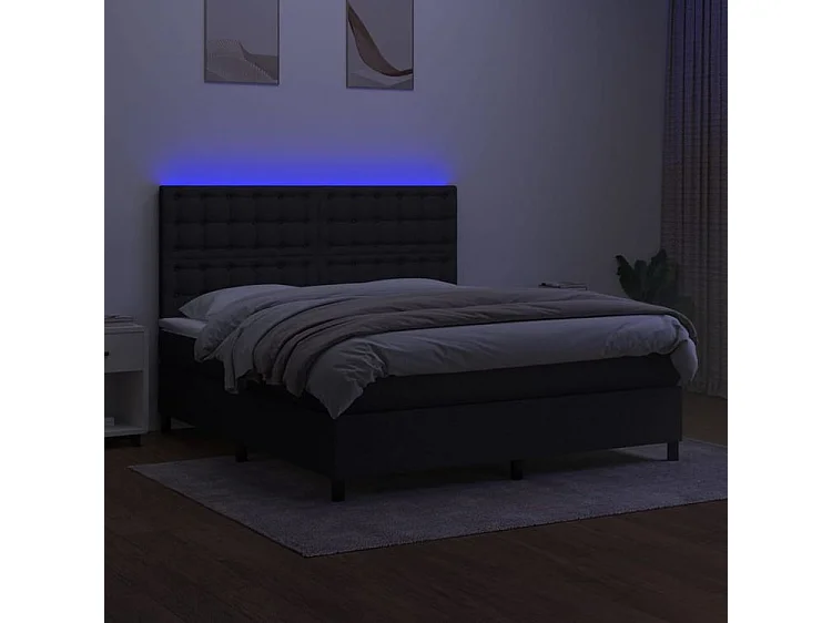 Sommier à lattes de lit et matelas et LED Noir 160x200 Tissu