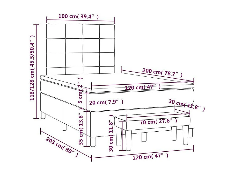 Sommier à lattes de lit avec matelas Gris clair 120x200 Tissu