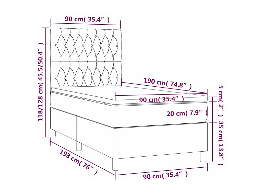 Sommier à lattes de lit avec matelas Noir 90x190 Velours