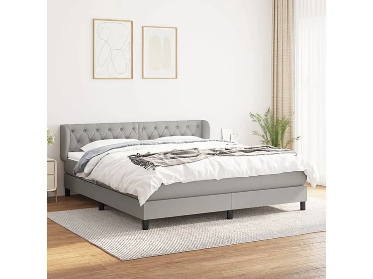 Sommier à lattes de lit avec matelas Gris clair 160x200 Tissu