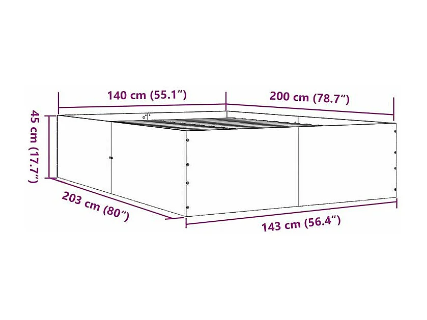 Cadre de lit noir 140x200 bois d'ingénierie