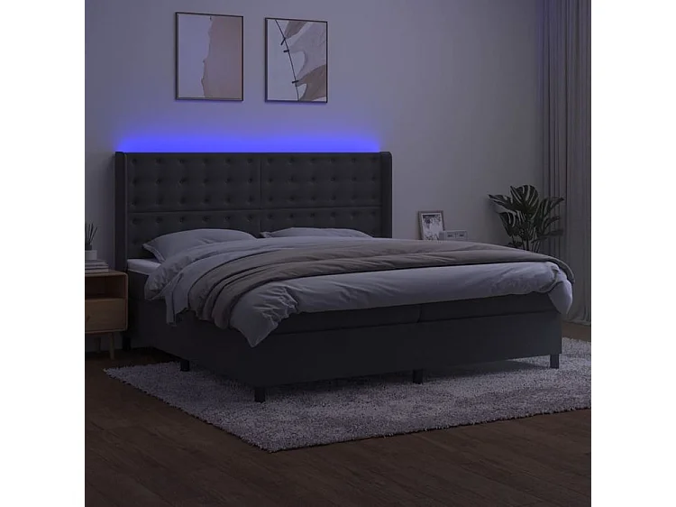 Sommier à lattes de lit matelas et LED Gris foncé 200x200