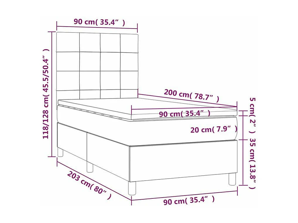 Sommier à lattes de lit et matelas Gris foncé 90x200 Velours