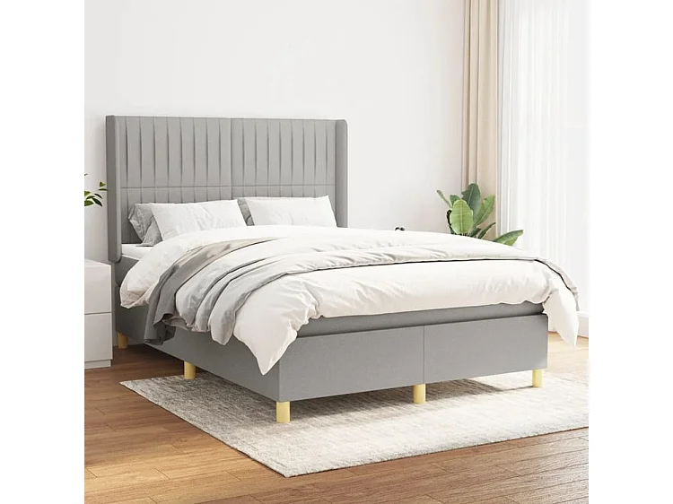 Sommier à lattes de lit avec matelas Gris clair 140x190 Tissu