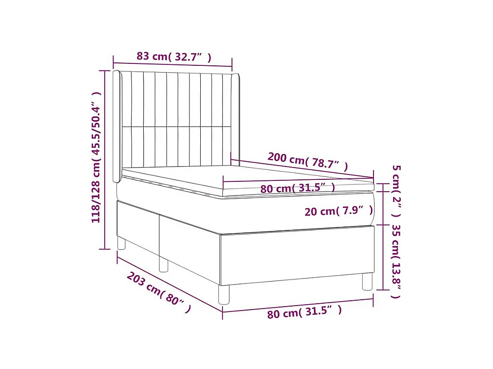 Sommier à lattes de lit et matelas Gris foncé 80x200 Velours