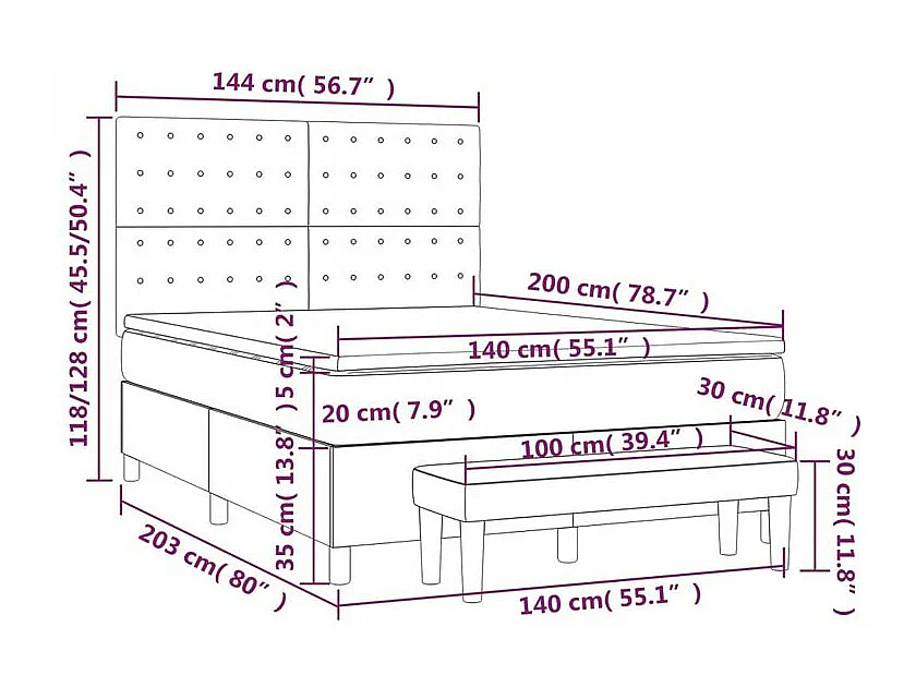 Sommier à lattes de lit avec matelas Gris clair 140x200 Tissu