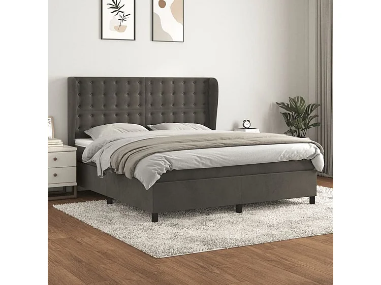 Sommier à lattes de lit et matelas Gris foncé 160x200 Velours